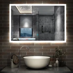 Miroir Lumineux|AICA Sanitaire Miroir lumineux à LED, 90x70cm, dimmable, avec mémoire et anti-buée, IP44, horizontal/vertical, blanc froid,