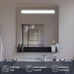 Cuisibane Miroir lumineux antibuée ETAL 70x80 cm avec tablette de rangement