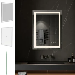 Saniverre Miroir lumineux CIMEO 70 x 90 cm (ou 90x70) LED 2100 lms, antibuée + intensité & couleur réglables salle de bain -