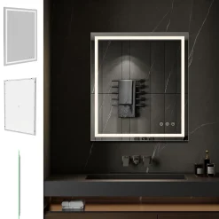 Miroir Lumineux|Saniverre Miroir lumineux CIMEO 90 x 100 cm (ou 100x90) LED 2100 lms, antibuée + intensité & couleur réglables salle de bain -