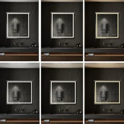 Miroir Lumineux|Saniverre Miroir lumineux CIMEO 90 x 100 cm (ou 100x90) LED 2100 lms, antibuée + intensité & couleur réglables salle de bain -