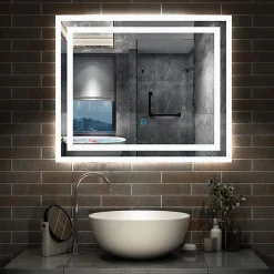 AICA Sanitaire Miroir lumineux dimmable, 60x50cm, avec mémoire, salle de bain anti-buée, 6000k blanc froid, IP44,