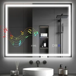 Miroir Lumineux|Homcom Miroir lumineux LED salle de bain 100x80cm bluetooth interrupteur tactile lumière réglable 3 couleurs fonction antibuée mémoire