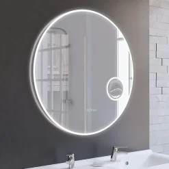 Créazur France Miroir lumineux rond RONDINARA Diamètre 80cm - antibuée, horloge et loupe