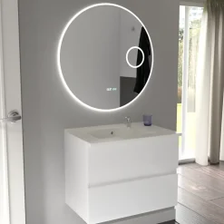 Créazur France Miroir lumineux rond RONDINARA Diamètre 80cm - antibuée, horloge et loupe