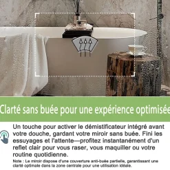 Mon Beau bain Miroir lumineux salle de bains rond 80x80 cm - Anti-Buée , Mémoire, LED,Miroir salle de bains