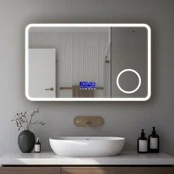 Saniland Miroir lumineux 160x800 pour salle de bain avec zone grossissante et hauts parleurs Bluetooth