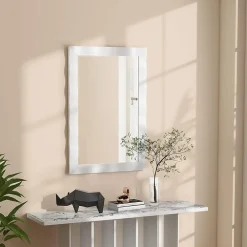 Giantex Miroir Mural 106 x 71,5 cm, Cadre en Bois d'Hévéa, Miroir de Courtoisie à Suspension, pour Salle de Bain, Salon, Entrée, Blanc