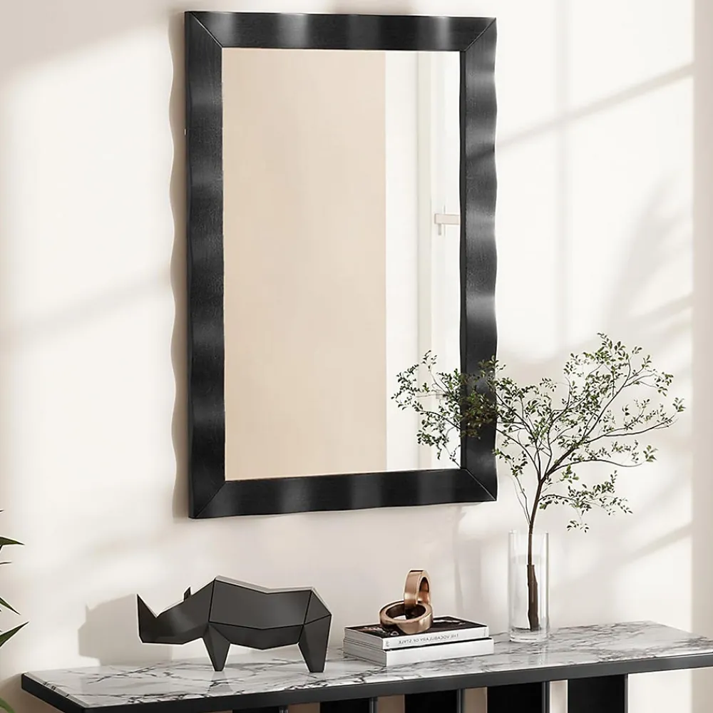 Miroir Grossissant|Giantex Miroir Mural 106 x 71,5 cm,Cadre en Bois d'Hévéa, Miroir de Courtoisie à Suspension, pour Salle de Bain, Salon, Entrée, Noir