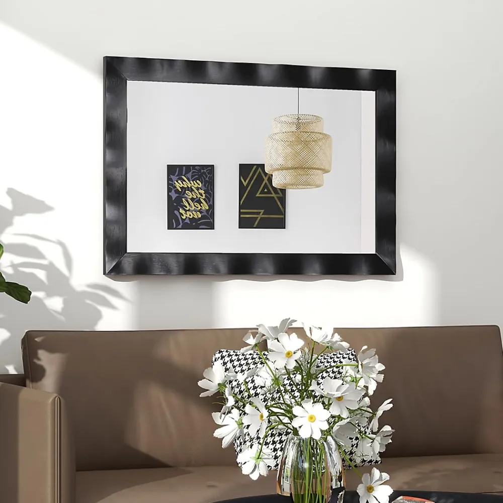 Miroir Grossissant|Giantex Miroir Mural 106 x 71,5 cm,Cadre en Bois d'Hévéa, Miroir de Courtoisie à Suspension, pour Salle de Bain, Salon, Entrée, Noir