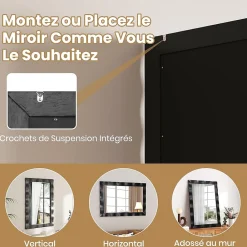 Miroir Grossissant|Giantex Miroir Mural 106 x 71,5 cm,Cadre en Bois d'Hévéa, Miroir de Courtoisie à Suspension, pour Salle de Bain, Salon, Entrée, Noir
