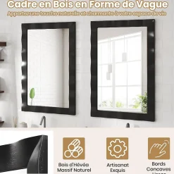 Miroir Grossissant|Giantex Miroir Mural 106 x 71,5 cm,Cadre en Bois d'Hévéa, Miroir de Courtoisie à Suspension, pour Salle de Bain, Salon, Entrée, Noir