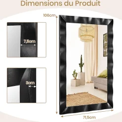Miroir Grossissant|Giantex Miroir Mural 106 x 71,5 cm,Cadre en Bois d'Hévéa, Miroir de Courtoisie à Suspension, pour Salle de Bain, Salon, Entrée, Noir