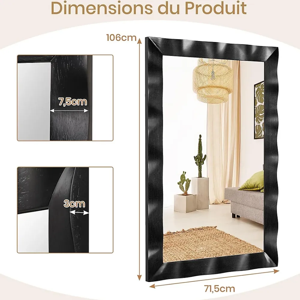 Miroir Grossissant|Giantex Miroir Mural 106 x 71,5 cm,Cadre en Bois d'Hévéa, Miroir de Courtoisie à Suspension, pour Salle de Bain, Salon, Entrée, Noir