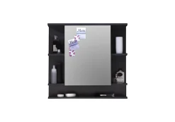 Miroir Simple|Trend Team Miroir mural avec étagère - Mélaminé - Noir - 72 - 76 - 20 cm