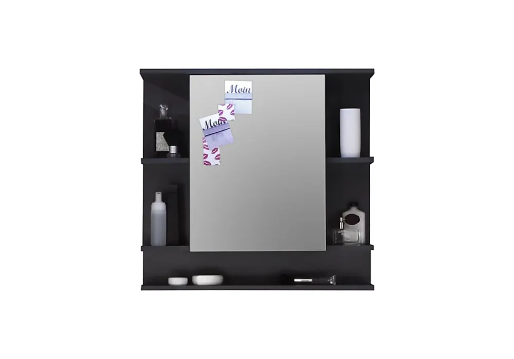 Chb Collection Miroir mural avec étagère - Mélaminé - Noir - 72 - 76 - 20 cm