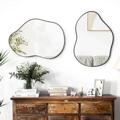 Giantex Miroir Mural Décoratif, avec Réflexion HD Claire, Cadre en Bois 2 Méthodes de Suspension pour Entrée,Salon(Or,78 x 56,5cm) (Noir)