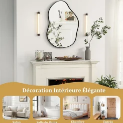 Giantex Miroir Mural Décoratif, avec Réflexion HD Claire, Cadre en Bois 2 Méthodes de Suspension pour Entrée,Salon(Or,78 x 56,5cm) (Noir)