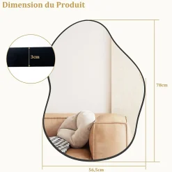 Giantex Miroir Mural Décoratif, avec Réflexion HD Claire, Cadre en Bois 2 Méthodes de Suspension pour Entrée,Salon(Or,78 x 56,5cm) (Noir)