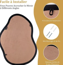 Giantex Miroir Mural Décoratif, avec Réflexion HD Claire, Cadre en Bois 2 Méthodes de Suspension pour Entrée,Salon(Or,78 x 56,5cm) (Noir)