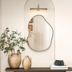 Giantex Miroir Mural Décoratif, avec Réflexion HD Claire, Cadre en Bois 2 Méthodes de Suspension pour Entrée,Salon(Or,78 x 56,5cm) (Noir)