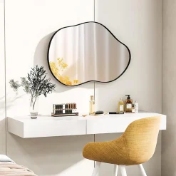 Giantex Miroir Mural Décoratif, avec Réflexion HD Claire, Cadre en Bois 2 Méthodes de Suspension pour Entrée,Salon(Or,78 x 56,5cm) (Noir)
