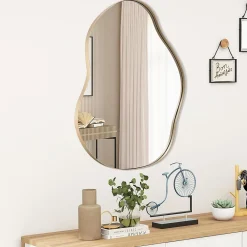 Miroir Grossissant|Giantex Miroir Mural Décoratif, Miroir en Forme Irrégulière avec Réflexion HD Claire, Cadre en Bois, Or,78 x 56,5cm