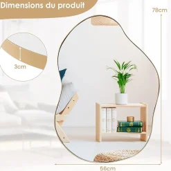 Miroir Grossissant|Giantex Miroir Mural Décoratif, Miroir en Forme Irrégulière avec Réflexion HD Claire, Cadre en Bois, Or,78 x 56,5cm