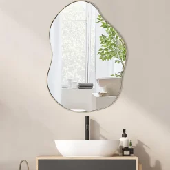 Miroir Grossissant|Giantex Miroir Mural Décoratif, Miroir en Forme Irrégulière avec Réflexion HD Claire, Cadre en Bois, Or,78 x 56,5cm