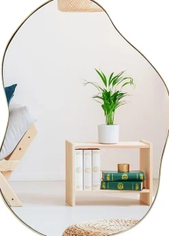Miroir Grossissant|Giantex Miroir Mural Décoratif, Miroir en Forme Irrégulière avec Réflexion HD Claire, Cadre en Bois, Or,78 x 56,5cm