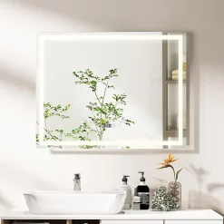 Miroir Lumineux|Giantex Miroir Mural de Salle de Bain LED Antibuée avec Interrupteur Tactile 3 Couleurs Luminosité Réglable Rectangulaire