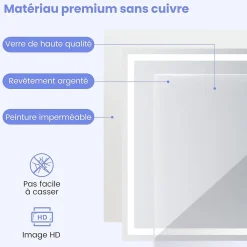 Miroir Lumineux|Giantex Miroir Mural de Salle de Bain LED Antibuée avec Interrupteur Tactile 3 Couleurs Luminosité Réglable Rectangulaire