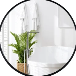 Miroir Simple|Giantex Miroir Mural de Salle de Bain Cadre en Métal Verre Argenté Film Antidéflagrant Miroir Rond de 61CM pour la Décoration