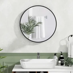 Miroir Simple|Giantex Miroir Mural de Salle de Bain Cadre en Métal Verre Argenté Film Antidéflagrant Miroir Rond de 61CM pour la Décoration