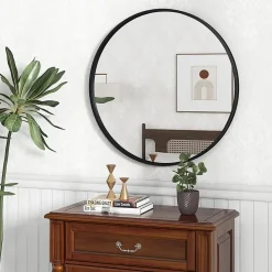 Miroir Simple|Giantex Miroir Mural de Salle de Bain Cadre en Métal Verre Argenté Film Antidéflagrant Miroir Rond de 61CM pour la Décoration