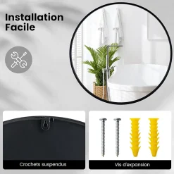 Miroir Simple|Giantex Miroir Mural de Salle de Bain Cadre en Métal Verre Argenté Film Antidéflagrant Miroir Rond de 61CM pour la Décoration