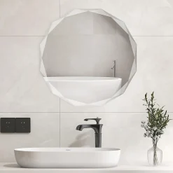 Miroir Simple|Giantex Miroir Mural de Salle de Bain Film Antidéflagrant Vis d'Expansion et Crochets de Suspension Miroir de Maquillage Rond