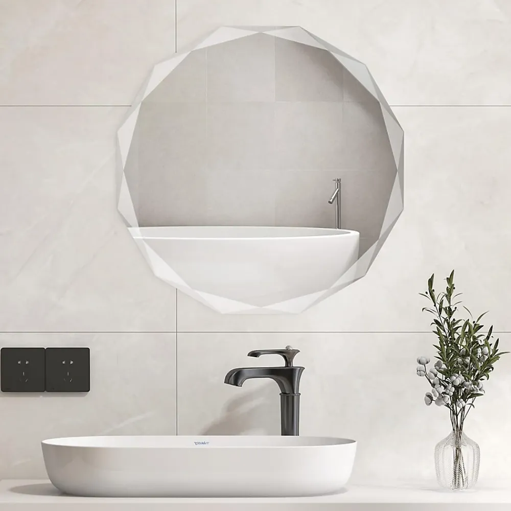 Miroir Simple|Giantex Miroir Mural de Salle de Bain Film Antidéflagrant Vis d'Expansion et Crochets de Suspension Miroir de Maquillage Rond