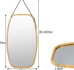 Giantex Miroir Mural en Aluminium avec Cadre en Bambou,Grand Miroir avec Film Antideflagrant, Arrondie avec Cadre en Bambou,