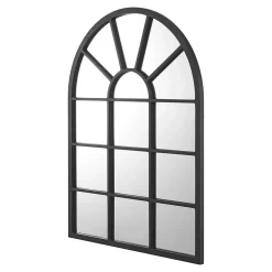 Helloshop26 Miroir mural forme fenêtre arrondie 80 noir