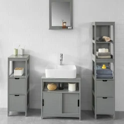 Sobuy Miroir Mural Meuble Salle de Bain avec 1 étage Plateau, FRG129-SG,