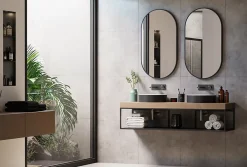 Miroir Simple|Bernstein Miroir mural oval design de salle de bain avec cadre en aluminium noir - 8144B - 55x100cm