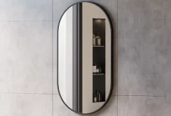 Miroir Simple|Bernstein Miroir mural oval design de salle de bain avec cadre en aluminium noir - 8144B - 55x100cm