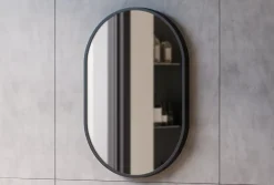Miroir Simple|Bernstein Miroir mural oval design de salle de bain avec cadre en aluminium noir - 8144B - 40x60cm