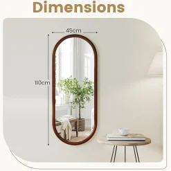 Miroir Grossissant|Giantex Miroir Mural Peu Encombrant,avec Cadre en Bois Massif,Miroir HD,4 Crochets de Fixation,pour Salon,Chambre, Balcon, Entrée, Noyer