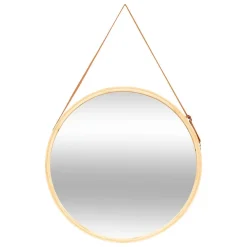 Miroir Simple|5Five Miroir mural rond avec lanière en cuir D50cm - Marron-