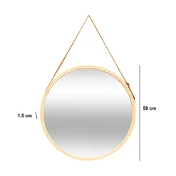 Miroir Simple|5Five Miroir mural rond avec lanière en cuir D50cm - Marron-