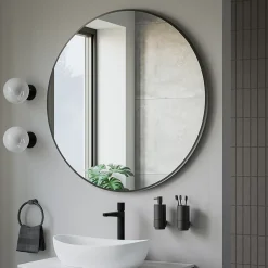 Miroir Simple|Bernstein Miroir mural rond design de salle de bain, cadre en aluminium, verre 4mm - 8232 - Couleur et Noir, 100cm