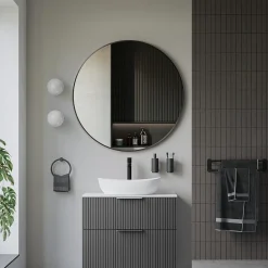 Miroir Simple|Bernstein Miroir mural rond design de salle de bain, cadre en aluminium, verre 4mm - 8232 - Couleur et Noir, 100cm