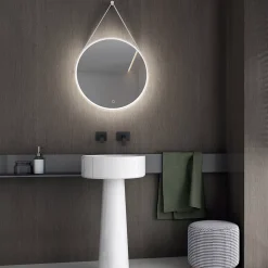 Miroir Lumineux|Bernstein Miroir mural rond salle de bain lumineux LED suspendu, fontion chauffante anti-buée et lumière réglable, Diamètre 60 cm, 2884